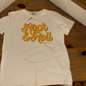 Rowdy Sprout Rock & Roll Vibes T-Shirt - White, Yellow, Blue
